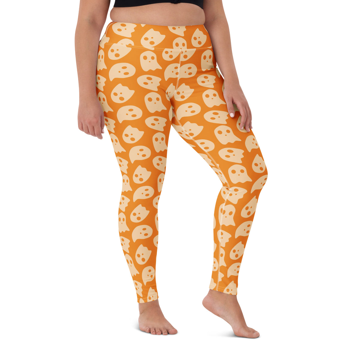 Women's Orange Ghost Halloween Buttery Soft Yoga Leggings - Quick Drying, High Waisted Comfort