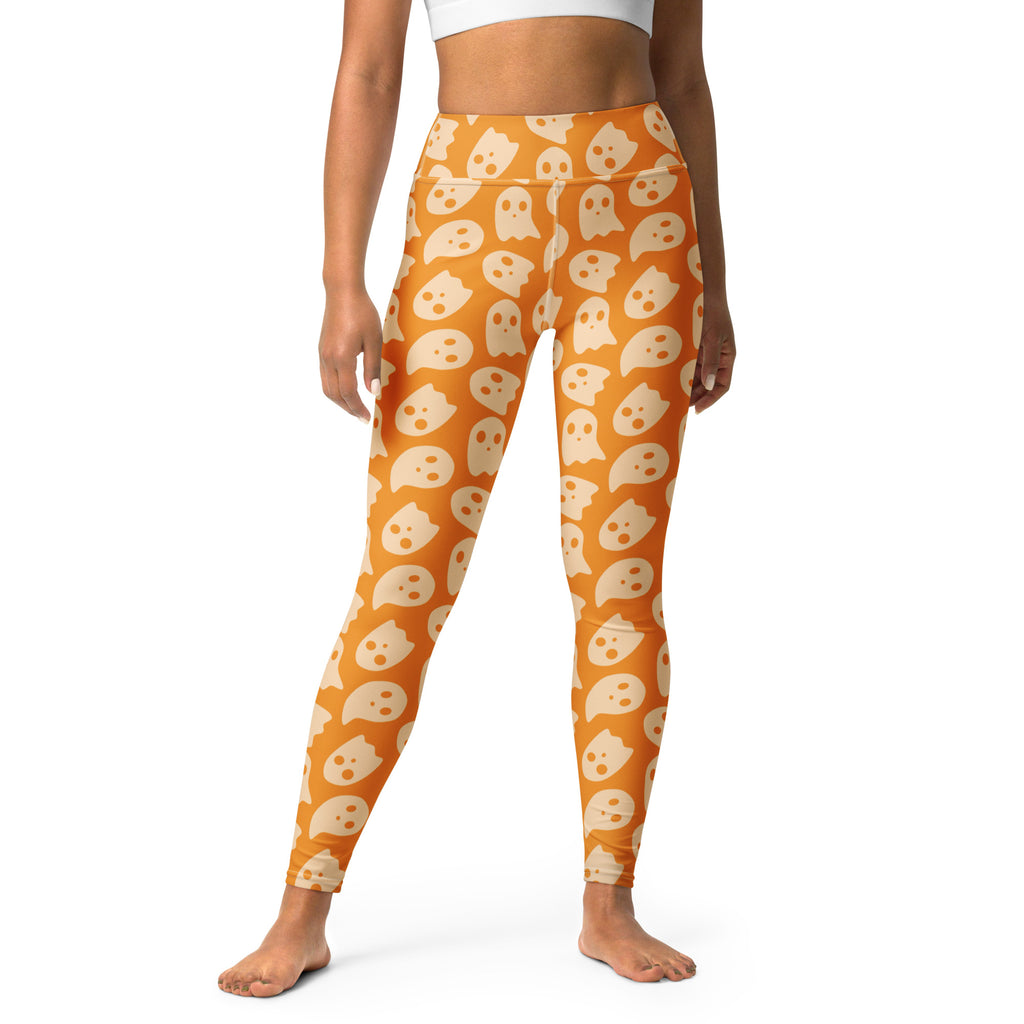 Women's Orange Ghost Halloween Buttery Soft Yoga Leggings - Quick Drying, High Waisted Comfort