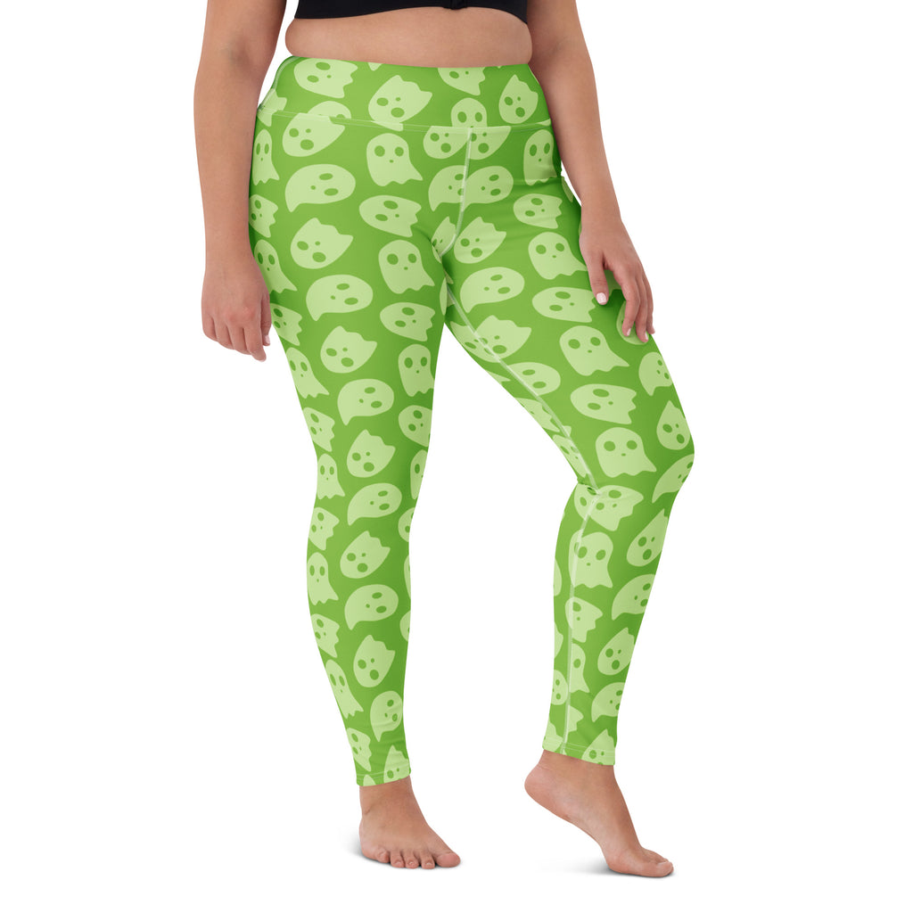 Women's Green Ghost Halloween Buttery Soft Yoga Leggings - Quick Drying, High Waisted Comfort