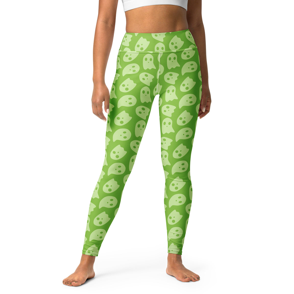 Women's Green Ghost Halloween Buttery Soft Yoga Leggings - Quick Drying, High Waisted Comfort