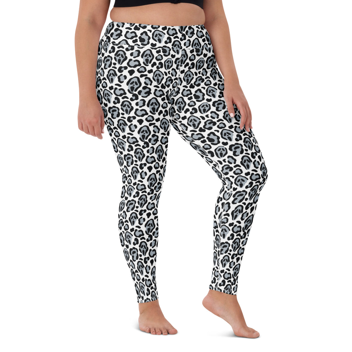 Women's Ghost Face Leopard Halloween Buttery Soft Yoga Leggings - Quick Drying, High Waisted Comfort