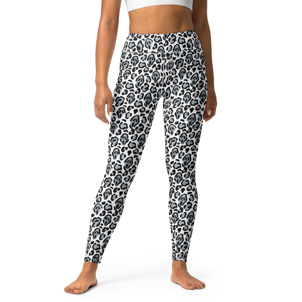 Women's Ghost Face Leopard Halloween Buttery Soft Yoga Leggings - Quick Drying, High Waisted Comfort