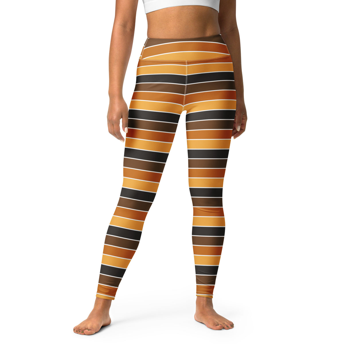 Women's Orange & Brown Striped Halloween Buttery Soft Yoga Leggings - Quick Drying, High Waisted Comfort