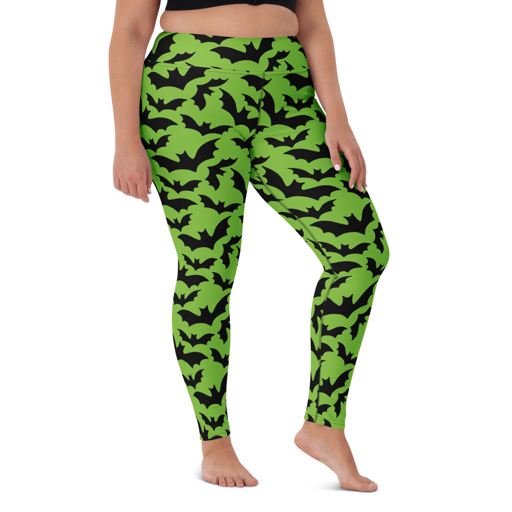 Women's Green Bat Halloween Buttery Soft Yoga Leggings - Quick Drying, High Waisted Comfort
