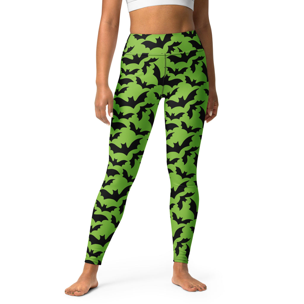 Women's Green Bat Halloween Buttery Soft Yoga Leggings - Quick Drying, High Waisted Comfort