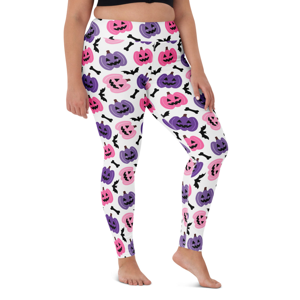 Women's Pink & Purple Pumpkin Halloween Buttery Soft Yoga Leggings - Quick Drying, High Waisted Comfort