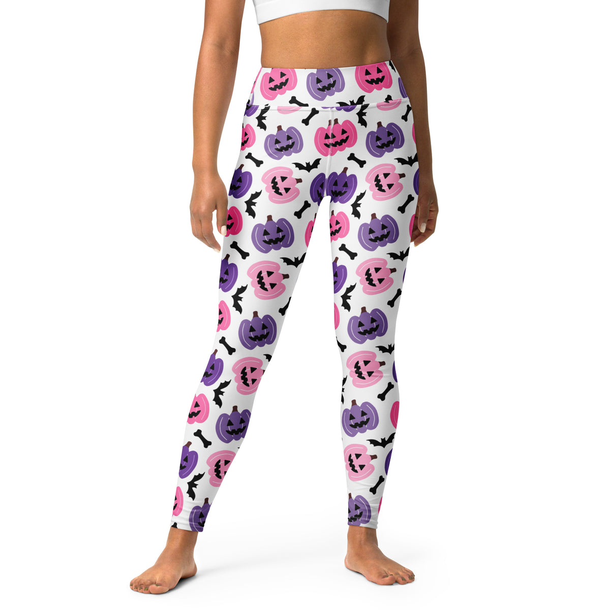 Women's Pink & Purple Pumpkin Halloween Buttery Soft Yoga Leggings - Quick Drying, High Waisted Comfort