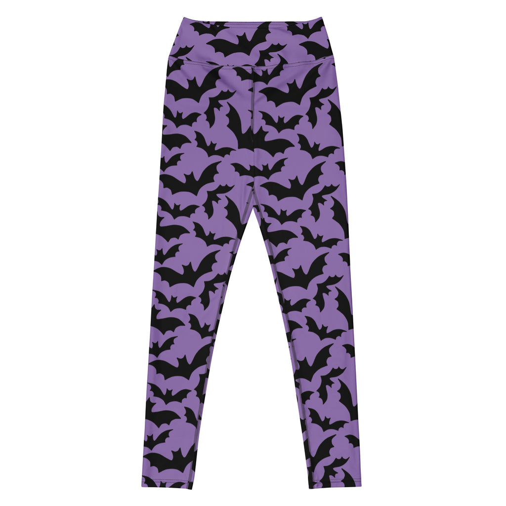 Women's Halloween Purple Bats Buttery Soft Yoga Leggings - Quick Drying, High Waisted Comfort