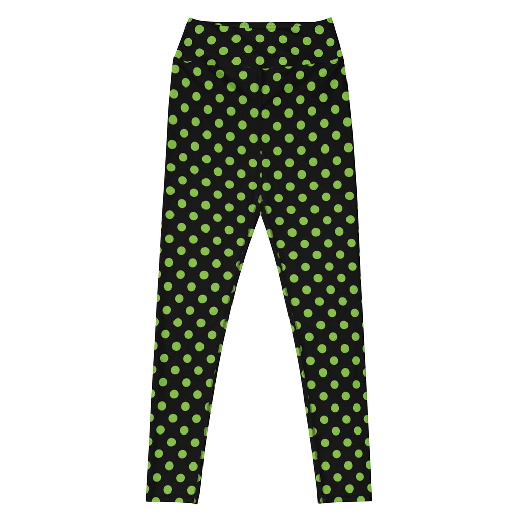 Women's Green Polka Dot Buttery Soft Yoga Leggings - Quick Drying, High Waisted Comfort