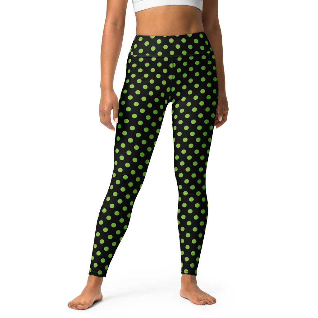 Women's Green Polka Dot Buttery Soft Yoga Leggings - Quick Drying, High Waisted Comfort