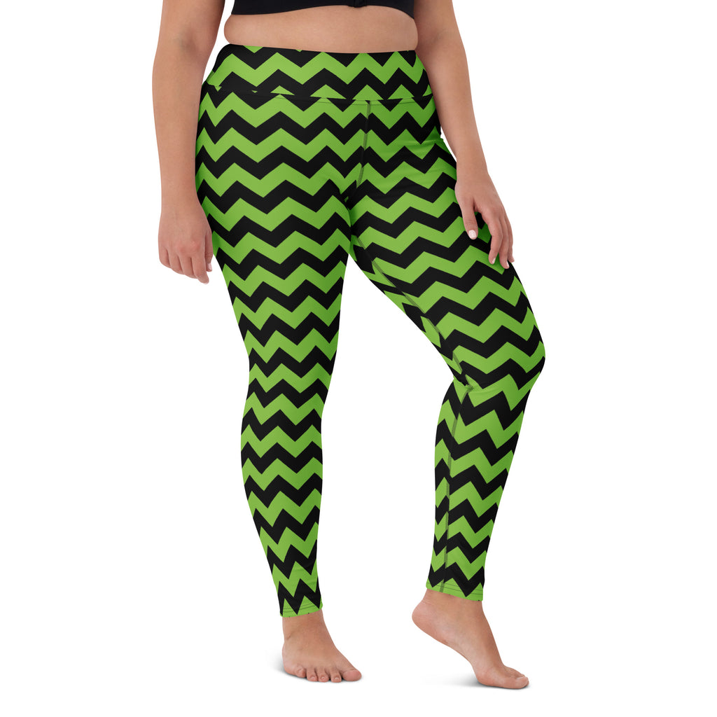 Women's Green Chevron Halloween Buttery Soft Yoga Leggings - Quick Drying, High Waisted Comfort