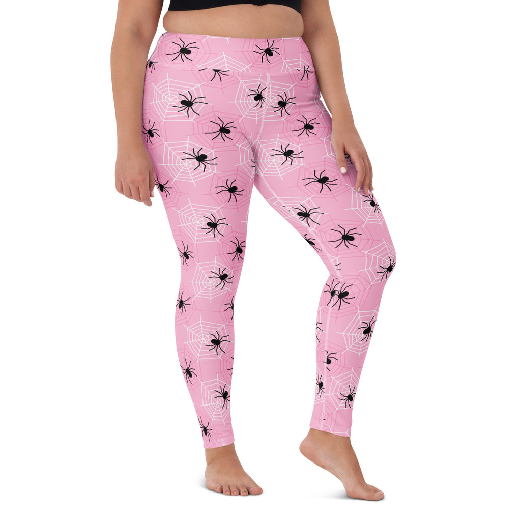 Women's Pink Spider Halloween Buttery Soft Yoga Leggings - Quick Drying, High Waisted Comfort
