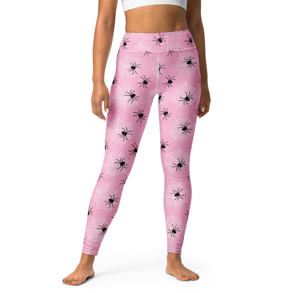 Women's Pink Spider Halloween Buttery Soft Yoga Leggings - Quick Drying, High Waisted Comfort