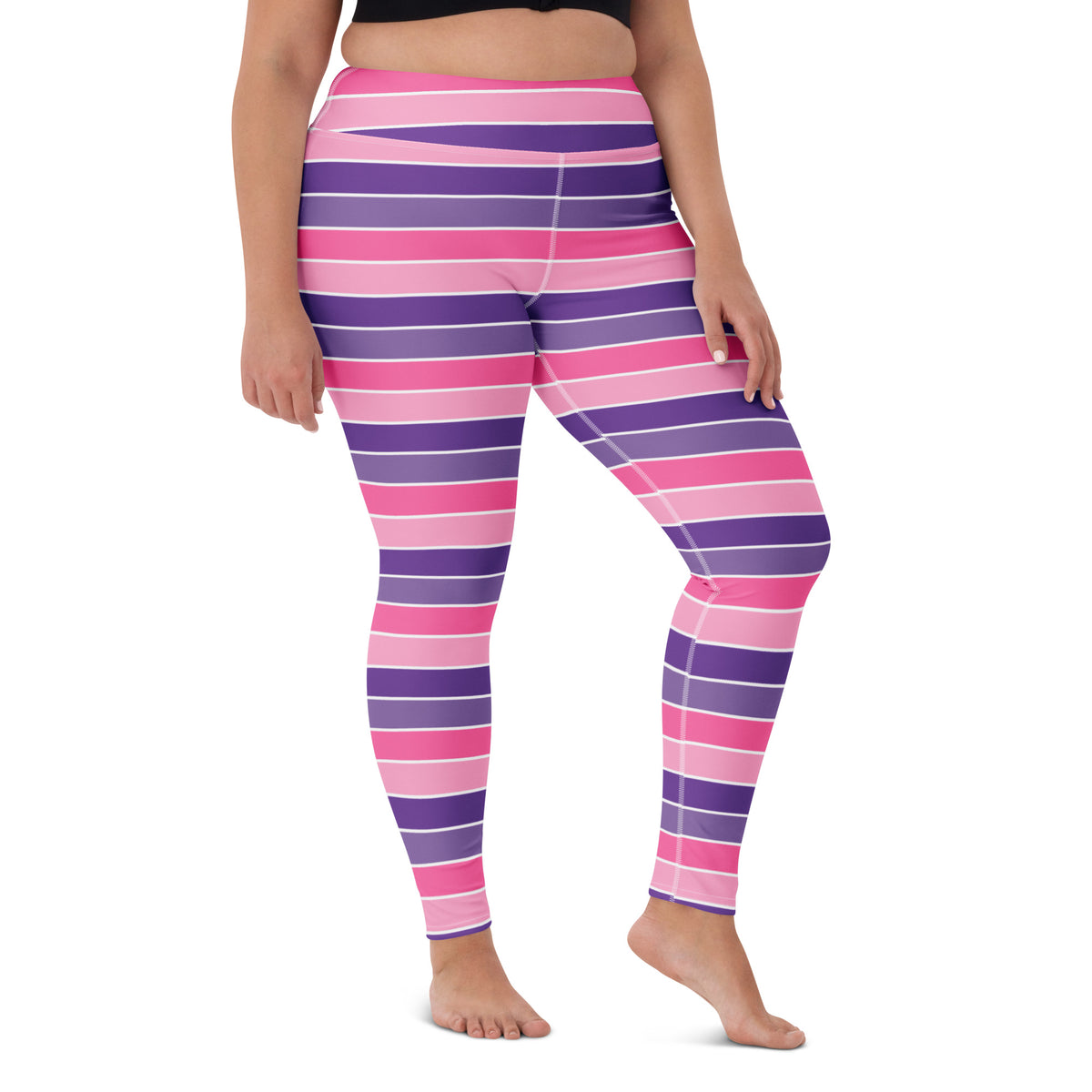 Women's Pink & Purple Striped Halloween Buttery Soft Yoga Leggings - Quick Drying, High Waisted Comfort