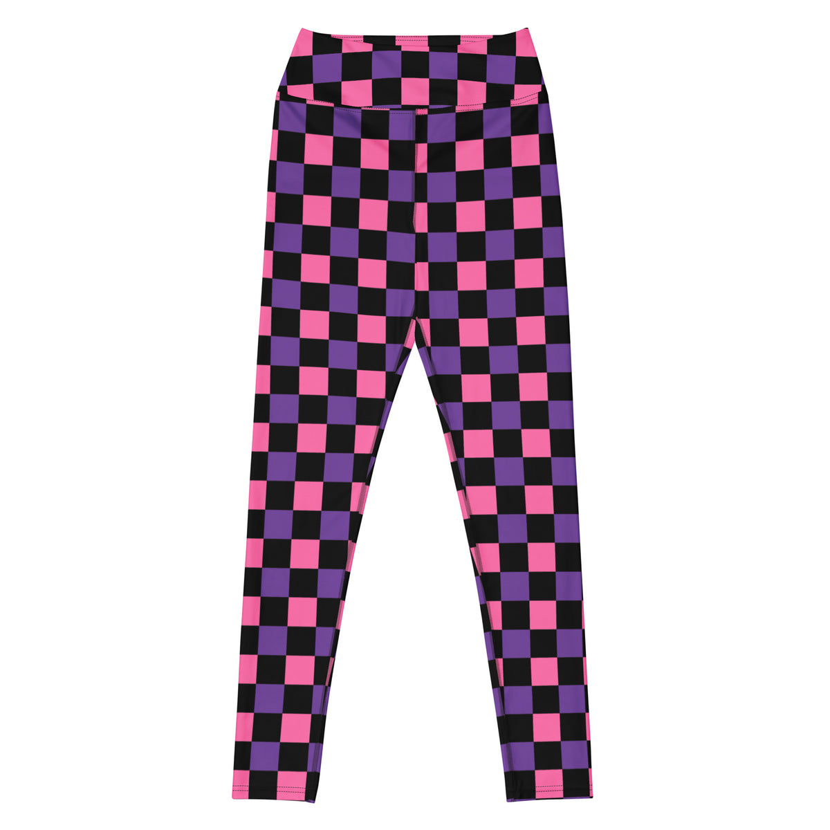 Women's Pink Purple Black Checkered Halloween Buttery Soft Yoga Leggings - Quick Drying, High Waisted Comfort