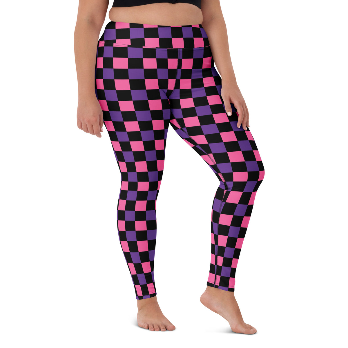 Women's Pink Purple Black Checkered Halloween Buttery Soft Yoga Leggings - Quick Drying, High Waisted Comfort