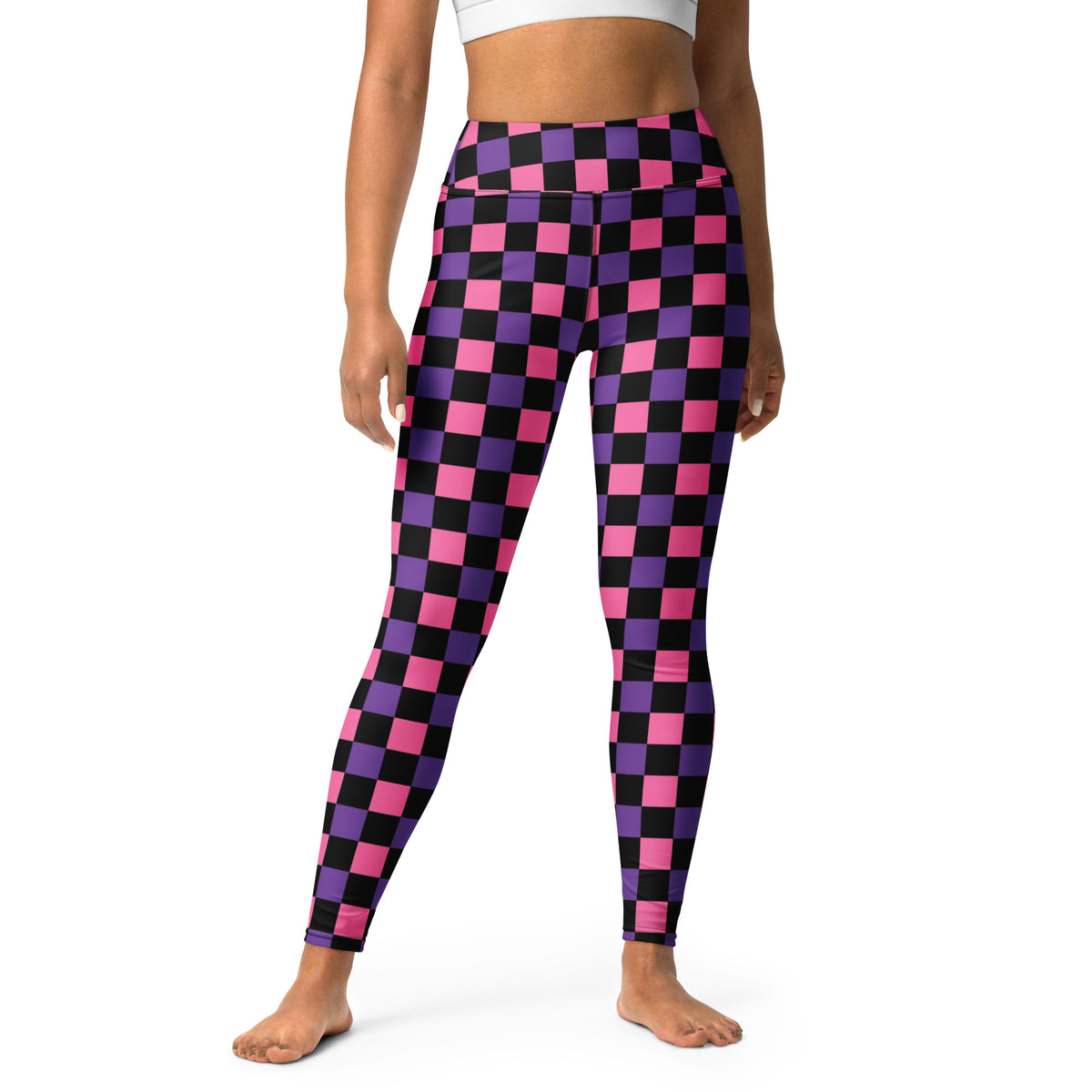 Women's Pink Purple Black Checkered Halloween Buttery Soft Yoga Leggings - Quick Drying, High Waisted Comfort