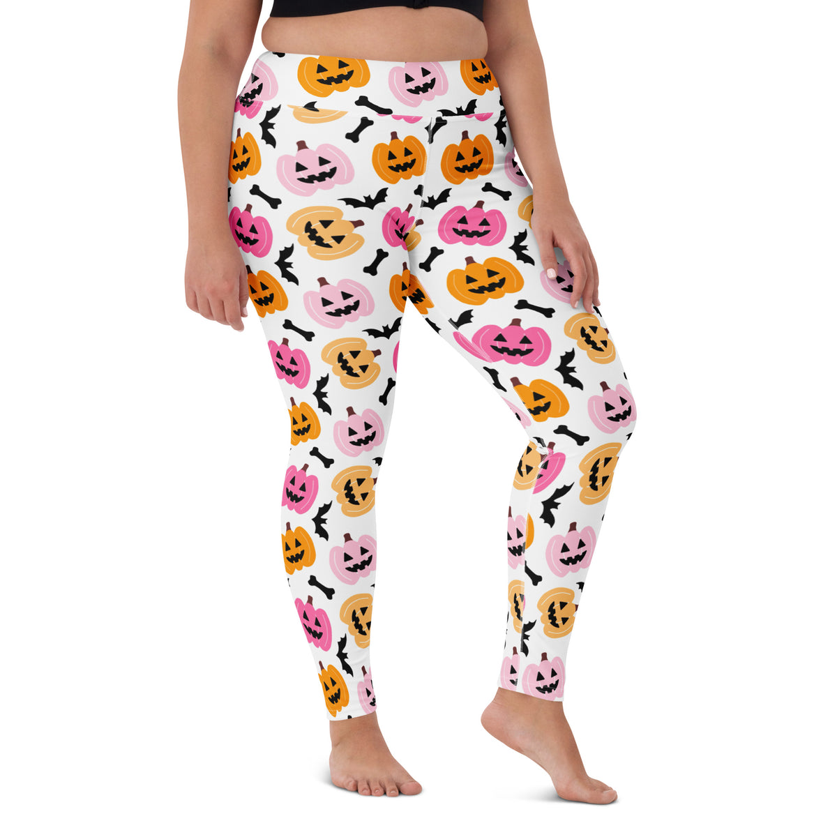 Women's Pink & Orange Pumpkin Halloween Buttery Soft Yoga Leggings - Quick Drying, High Waisted Comfort