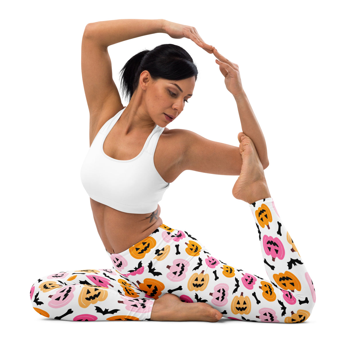 Women's Pink & Orange Pumpkin Halloween Buttery Soft Yoga Leggings - Quick Drying, High Waisted Comfort