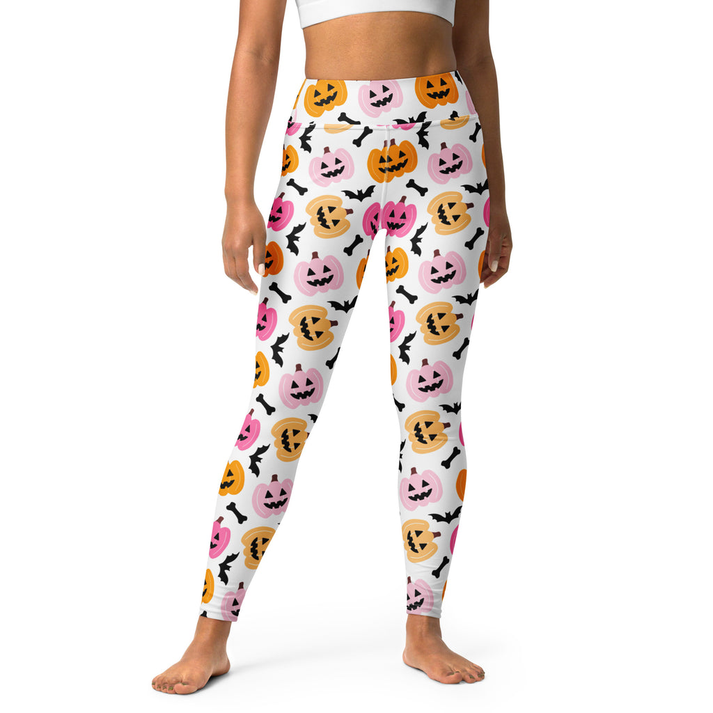 Women's Pink & Orange Pumpkin Halloween Buttery Soft Yoga Leggings - Quick Drying, High Waisted Comfort