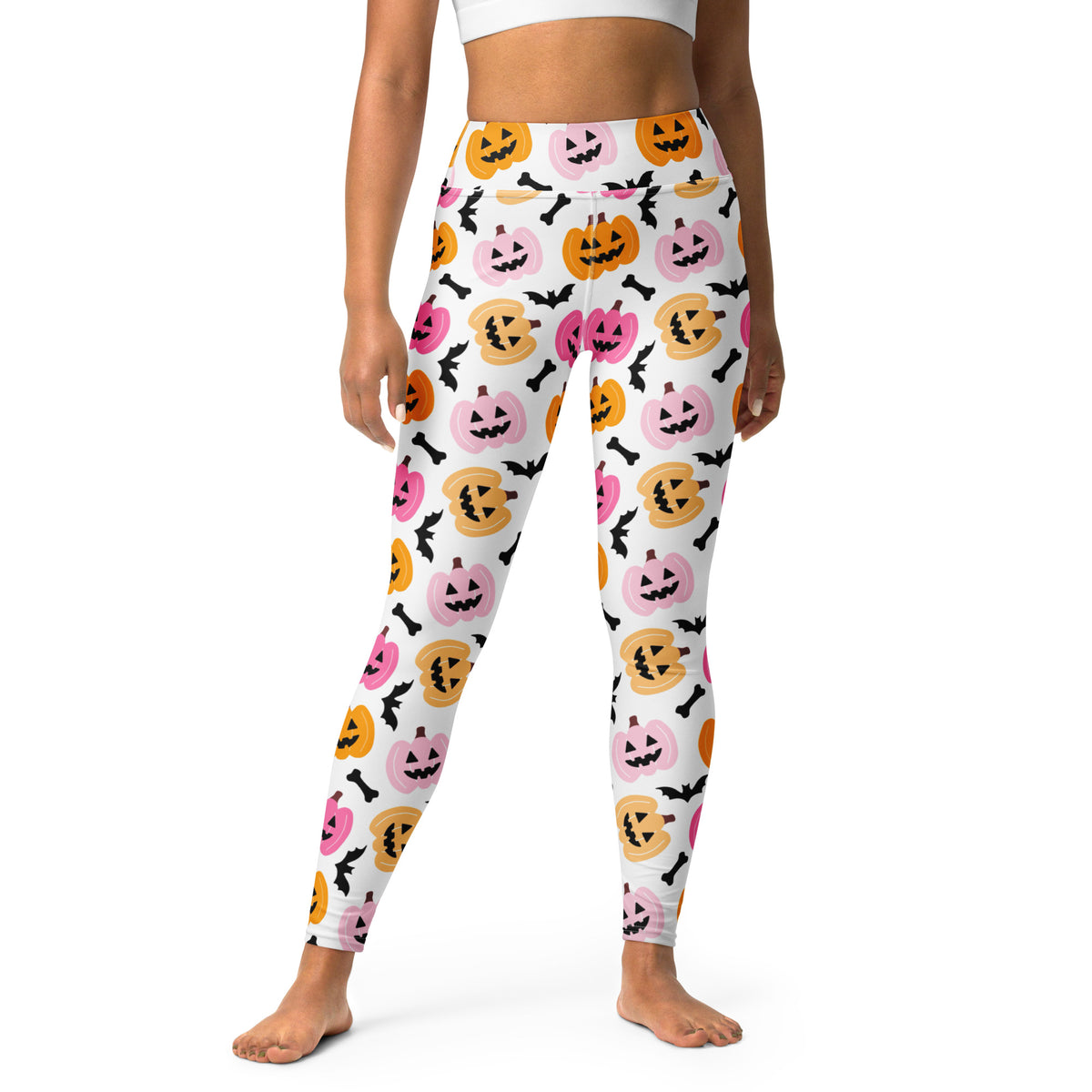 Women's Pink & Orange Pumpkin Halloween Buttery Soft Yoga Leggings - Quick Drying, High Waisted Comfort
