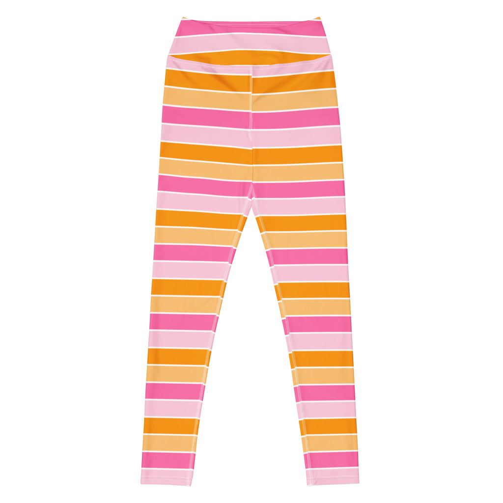 Women's Pink & Orange Candy Corn Striped Halloween Buttery Soft Yoga Leggings - Quick Drying, High Waisted Comfort