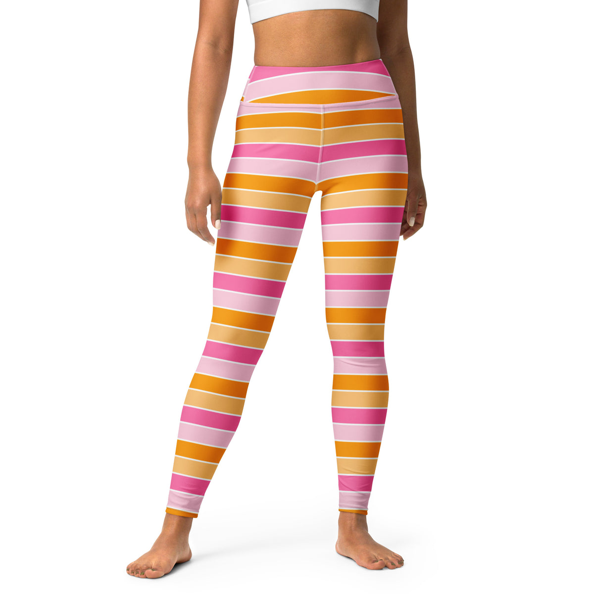Women's Pink & Orange Candy Corn Striped Halloween Buttery Soft Yoga Leggings - Quick Drying, High Waisted Comfort
