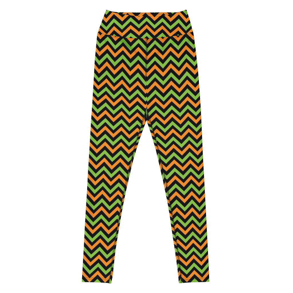 Women's Orange & Green Chevron Halloween Buttery Soft Yoga Leggings - Quick Drying, High Waisted Comfort