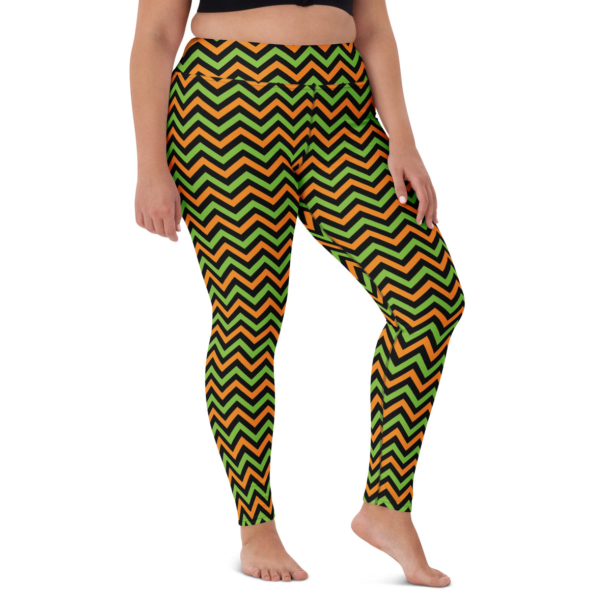 Women's Orange & Green Chevron Halloween Buttery Soft Yoga Leggings - Quick Drying, High Waisted Comfort