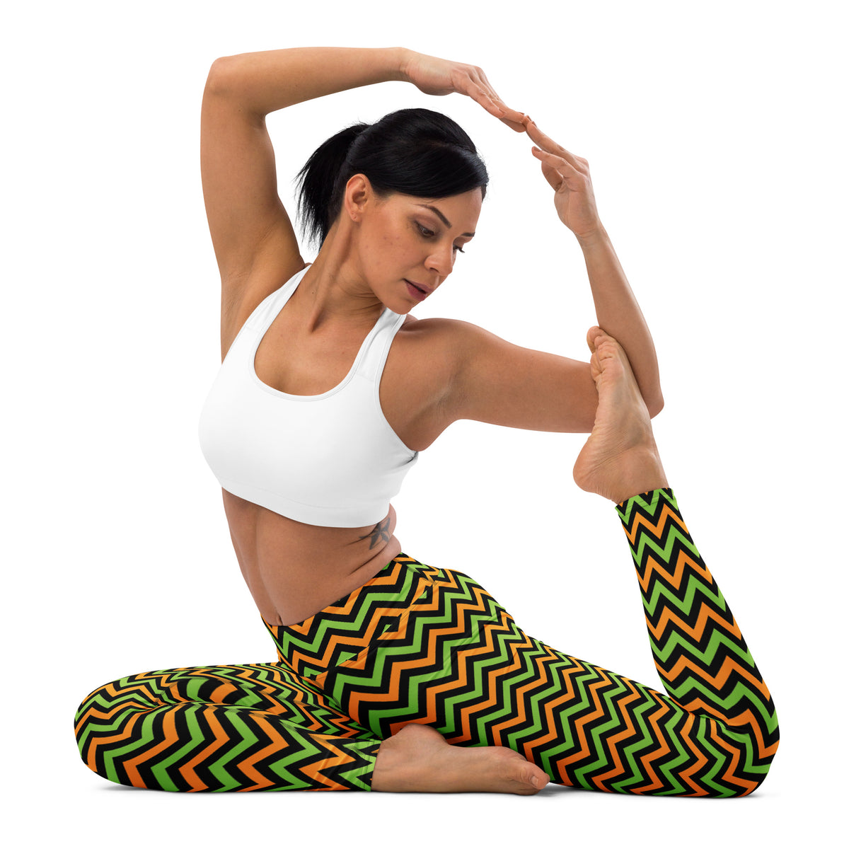 Women's Orange & Green Chevron Halloween Buttery Soft Yoga Leggings - Quick Drying, High Waisted Comfort