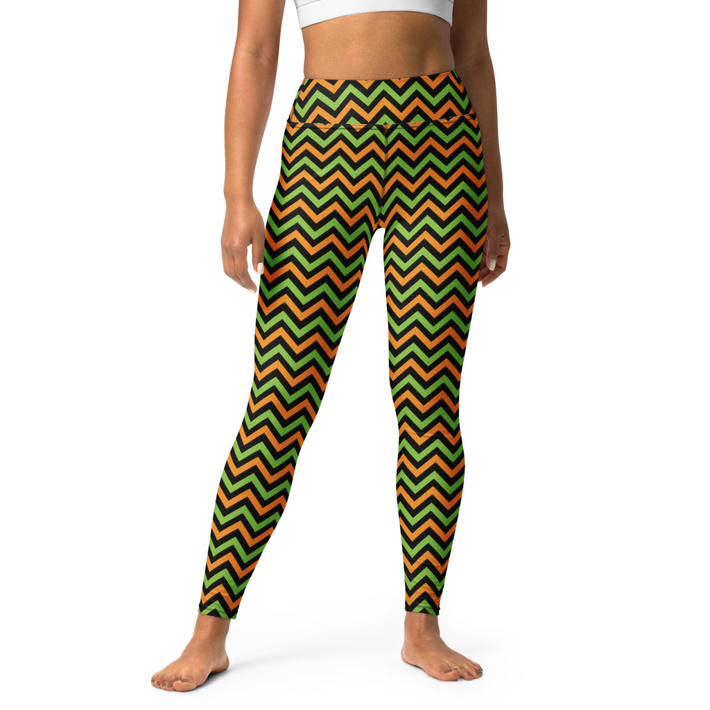Women's Orange & Green Chevron Halloween Buttery Soft Yoga Leggings - Quick Drying, High Waisted Comfort