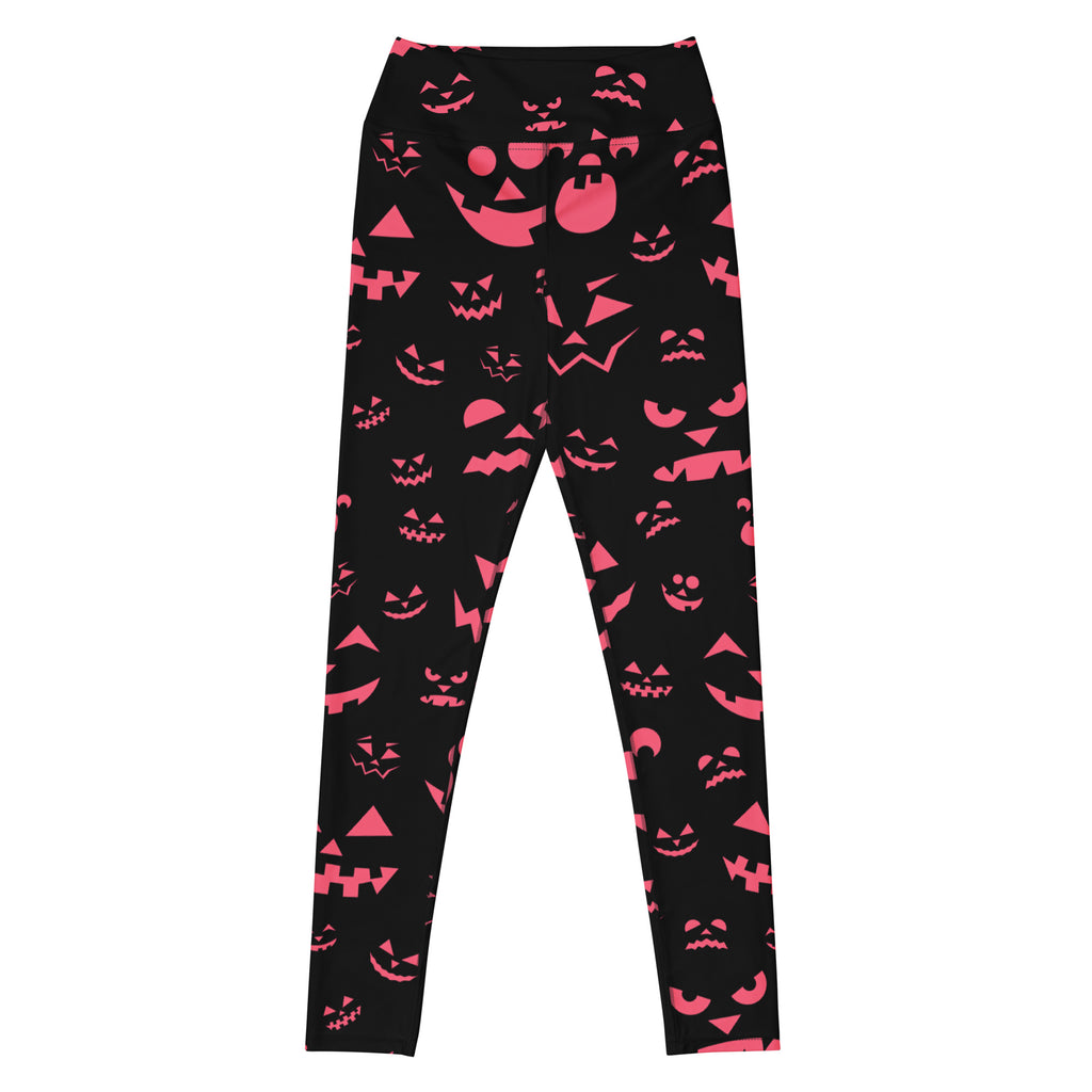Women's Pink Jack-O'-Lantern Faces Halloween Buttery Soft Yoga Leggings - Quick Drying, High Waisted Comfort