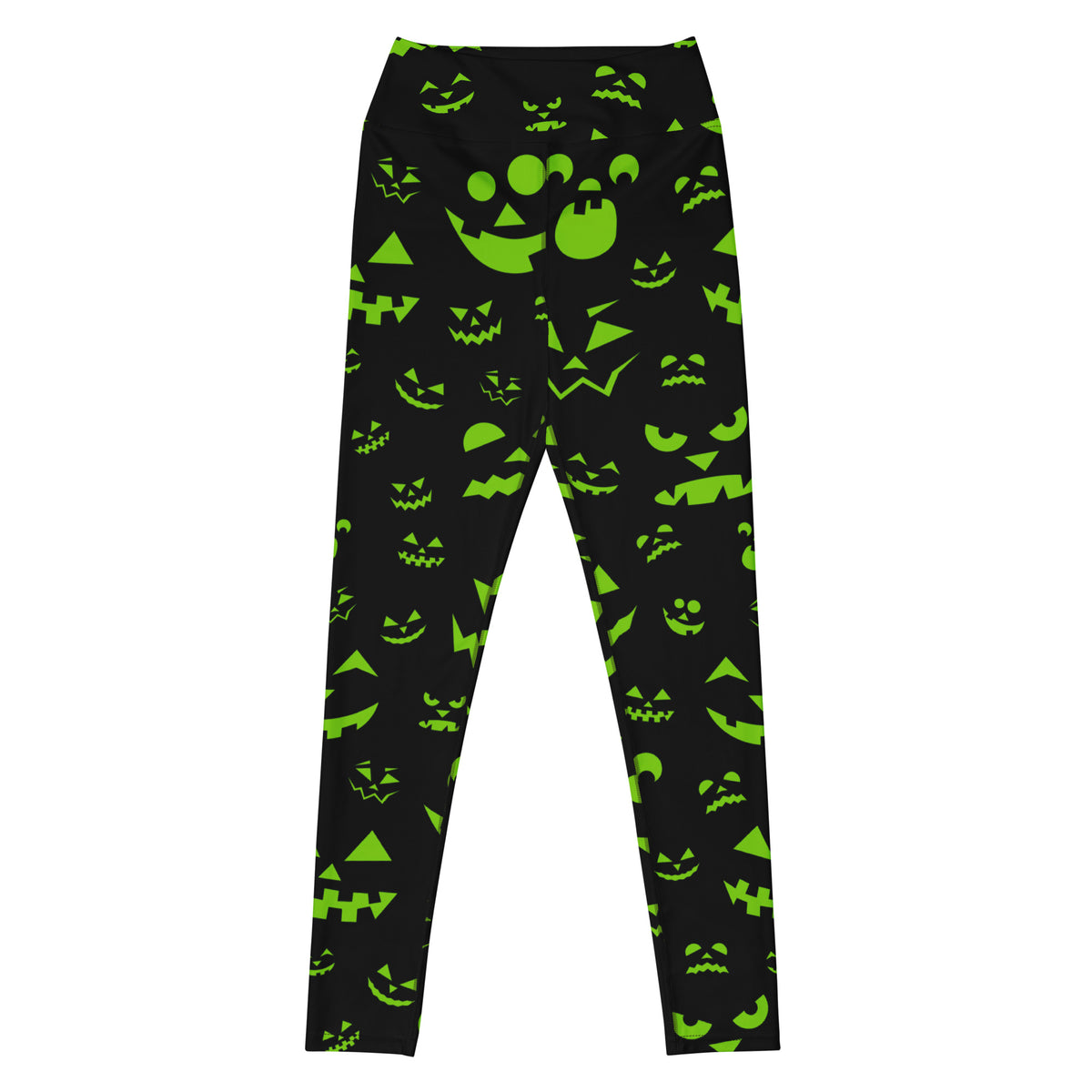 Women's Green Jack-O'-Lantern Faces Halloween Buttery Soft Yoga Leggings - Quick Drying, High Waisted Comfort