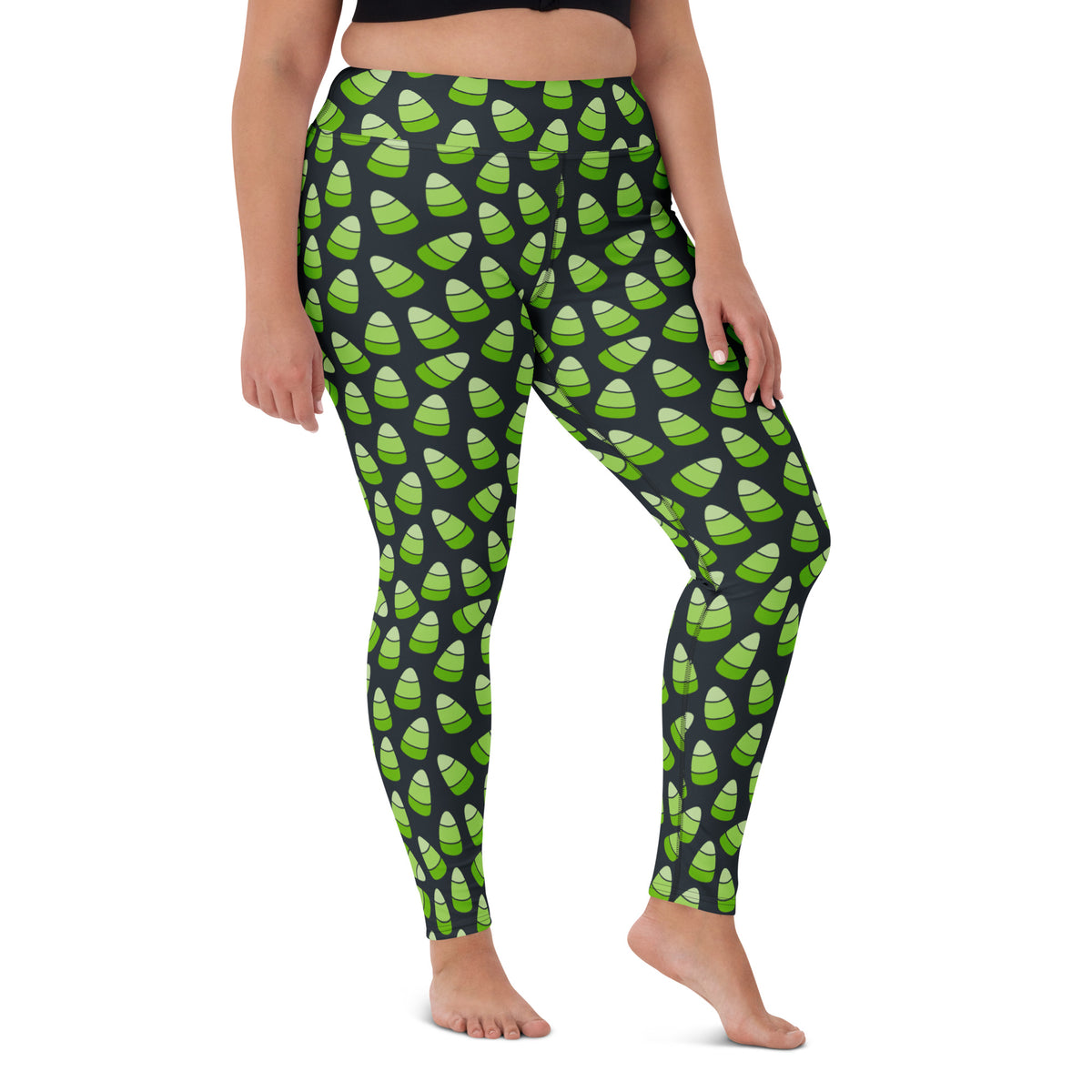 Women's Green Candy Corn Halloween Buttery Soft Yoga Leggings - Quick Drying, High Waisted Comfort