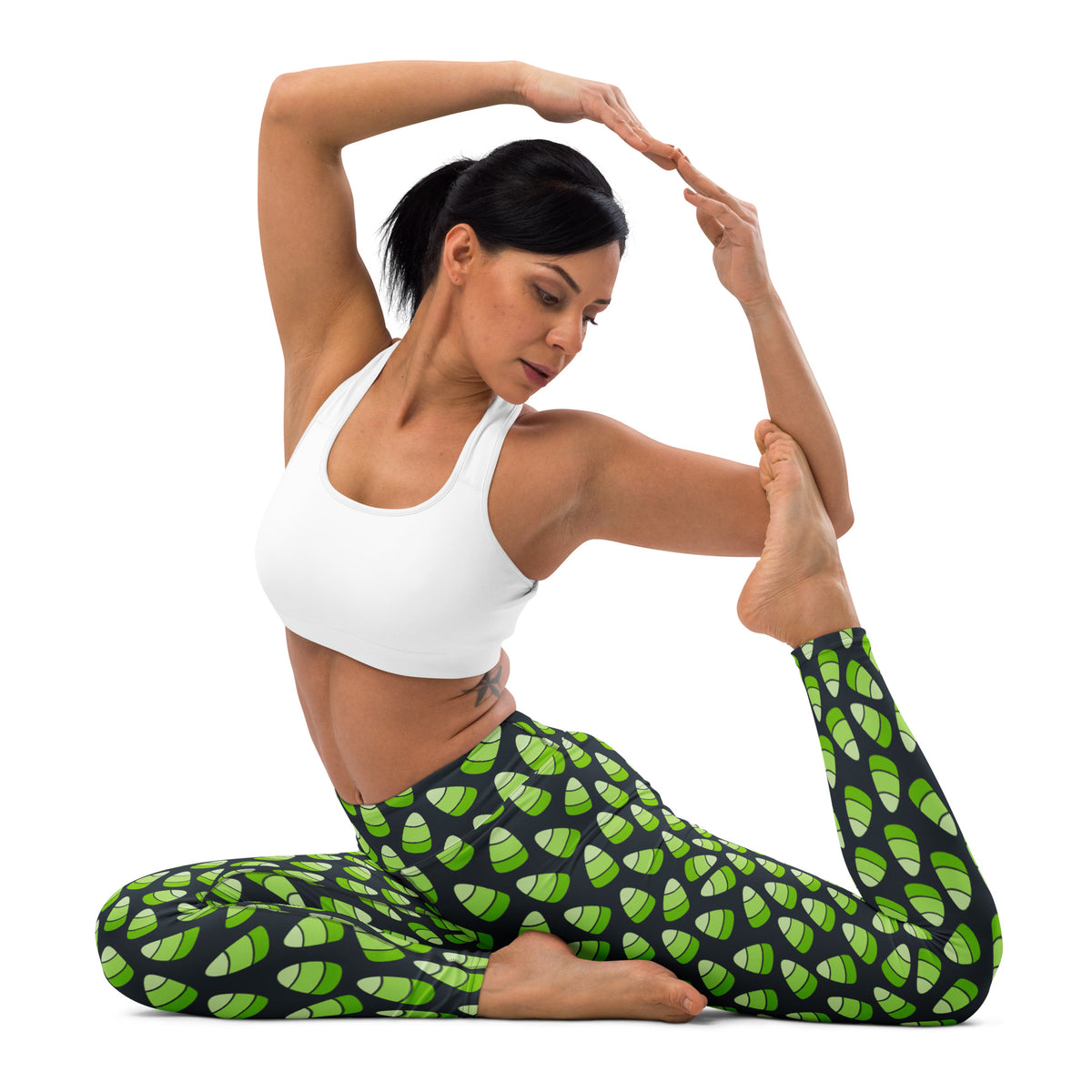 Women's Green Candy Corn Halloween Buttery Soft Yoga Leggings - Quick Drying, High Waisted Comfort