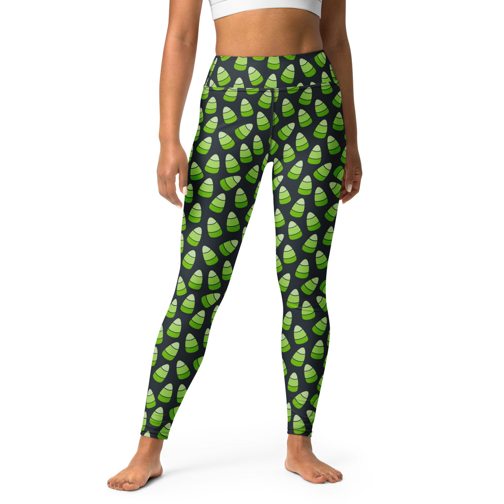 Women's Green Candy Corn Halloween Buttery Soft Yoga Leggings - Quick Drying, High Waisted Comfort