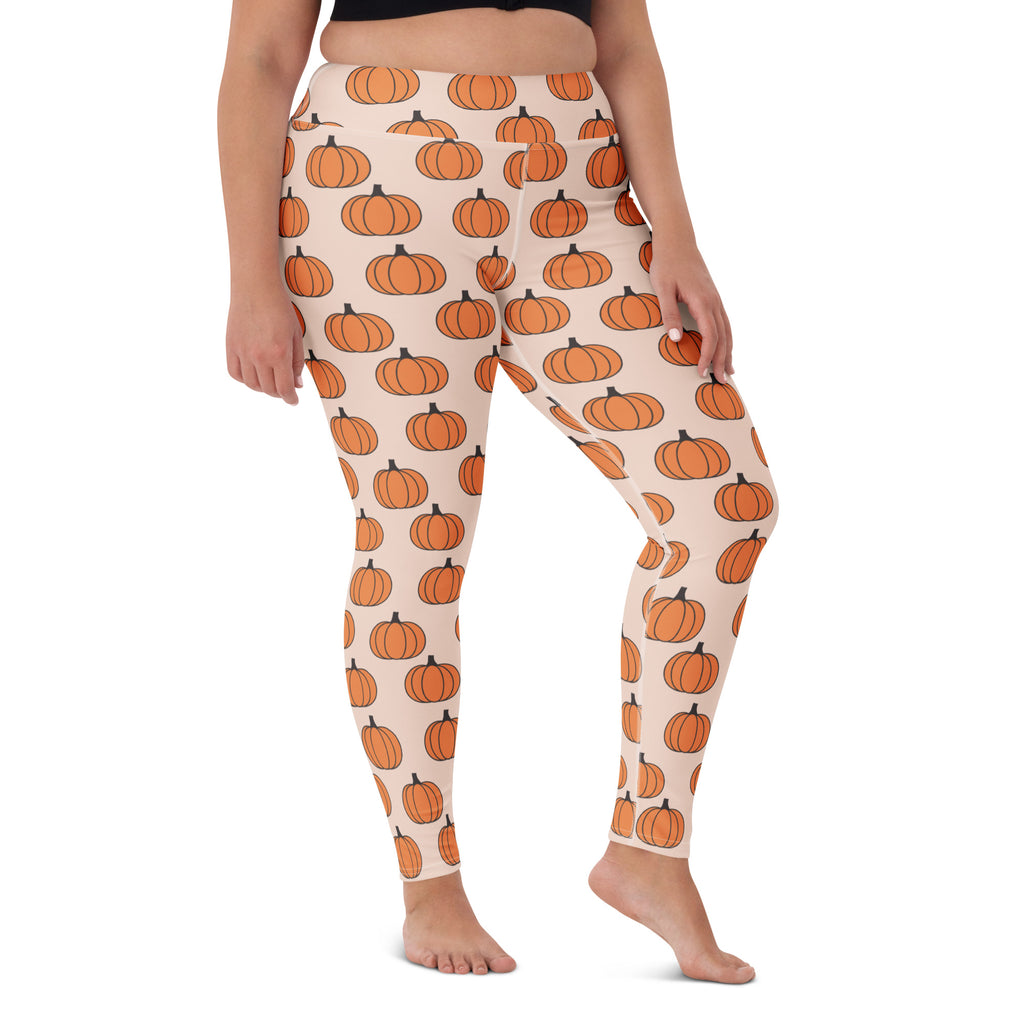 Women's Orange Pumpkin Patch Buttery Soft Yoga Leggings - Quick Drying, High Waisted Comfort