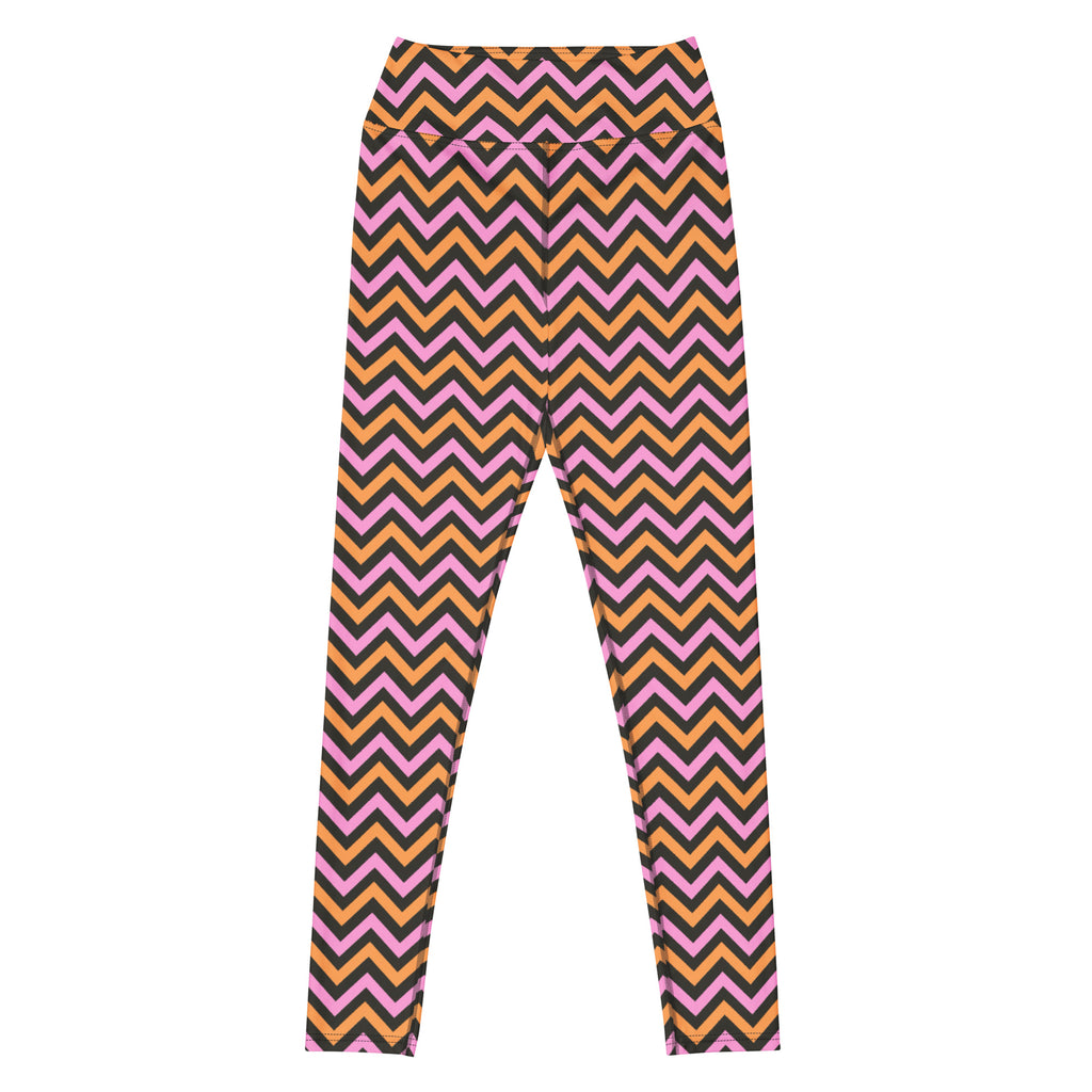 Women's Pink & Orange Chevron Striped Halloween Buttery Soft Yoga Leggings - Quick Drying, High Waisted Comfort