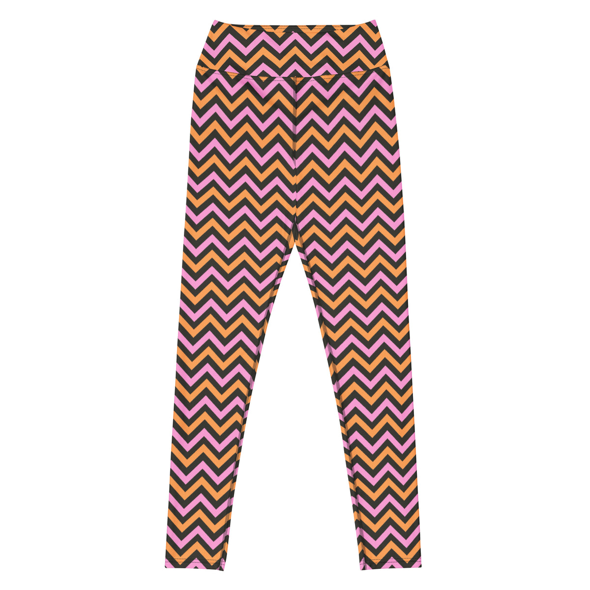 Women's Pink & Orange Chevron Striped Halloween Buttery Soft Yoga Leggings - Quick Drying, High Waisted Comfort