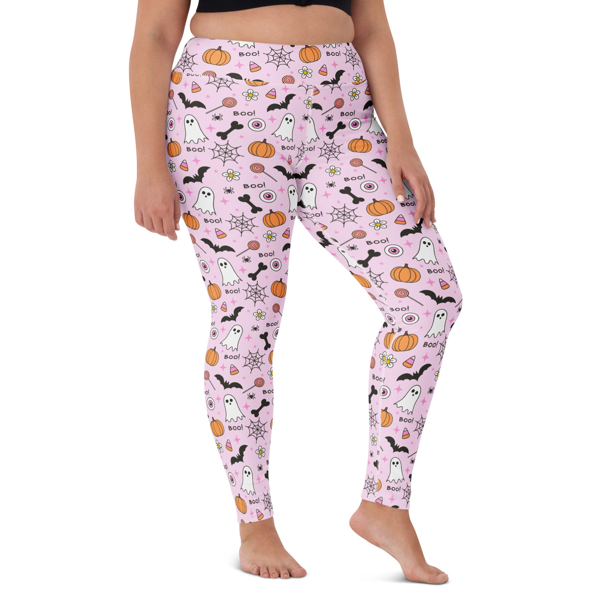 Women's Pink Cute Halloween Buttery Soft Yoga Leggings - Quick Drying, High Waisted Comfort