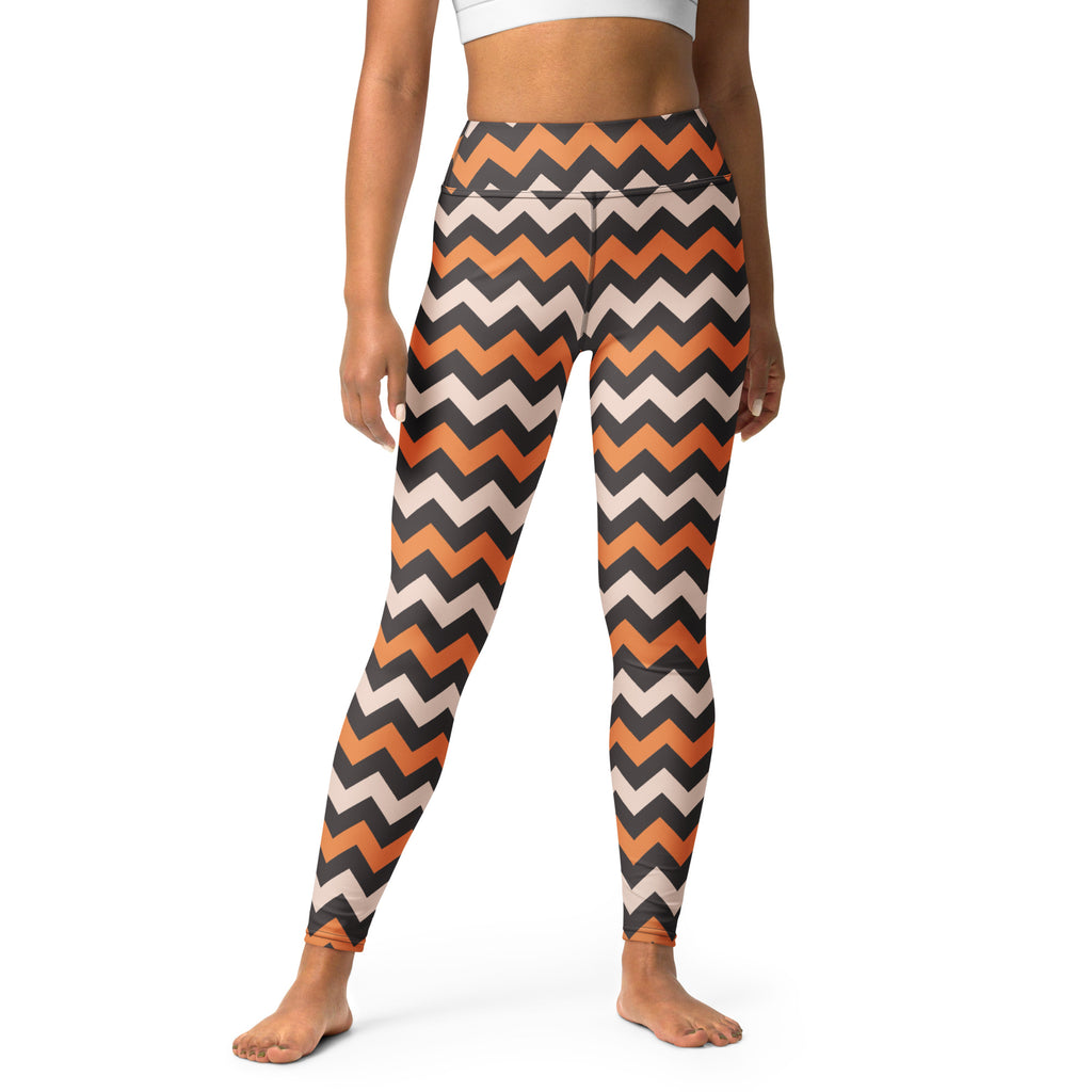 Women's Orange & Cream Chevron Halloween Buttery Soft Yoga Leggings - Quick Drying, High Waisted Comfort