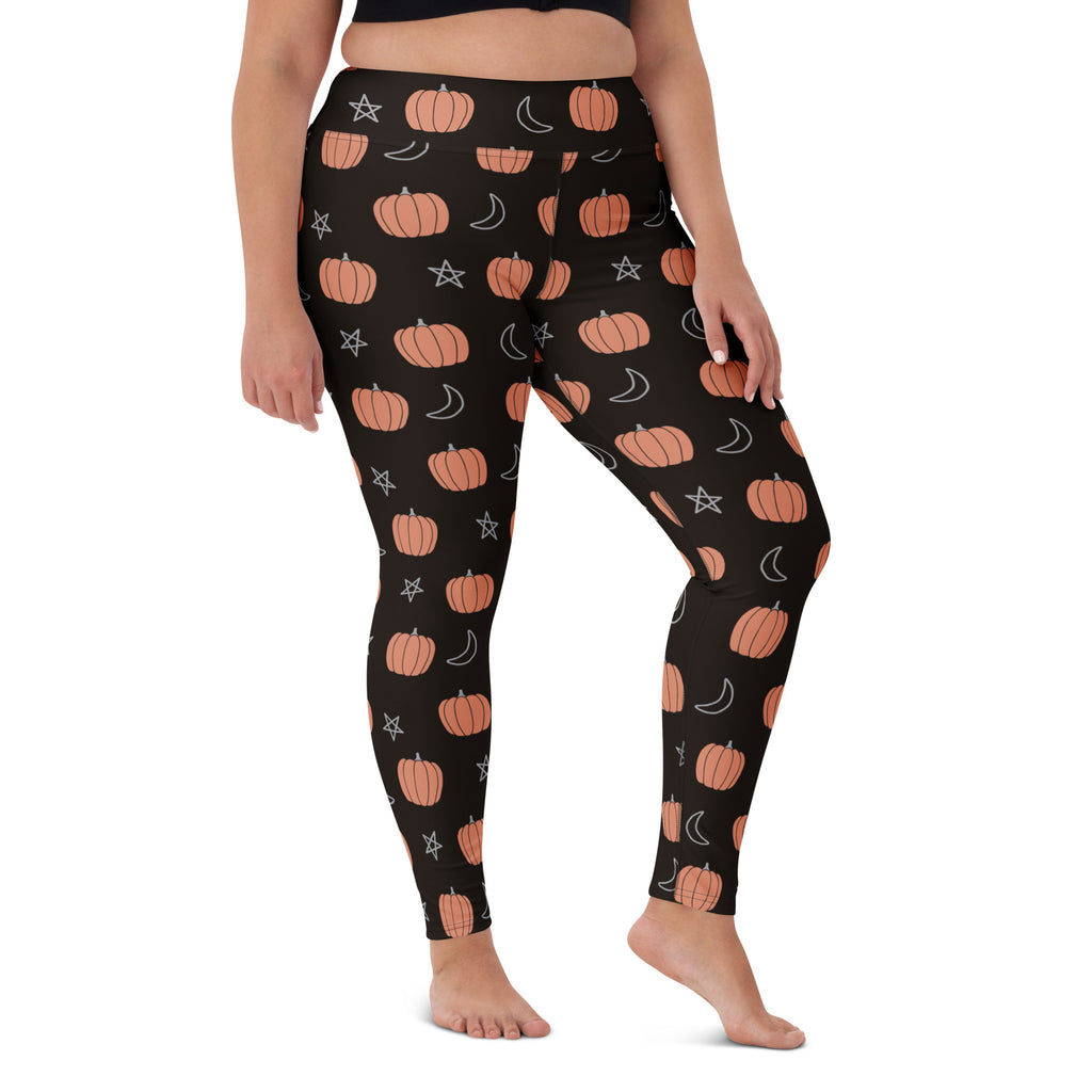 Women's Black Pumpkin Halloween Buttery Soft Yoga Leggings - Quick Drying, High Waisted Comfort