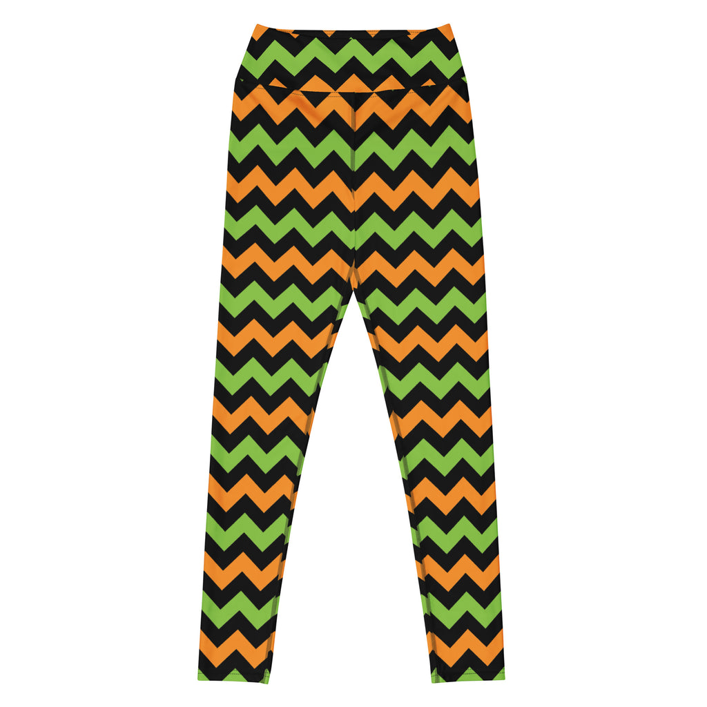 Women's Orange & Green Chevron Halloween Buttery Soft Yoga Leggings - Quick Drying, High Waisted Comfort