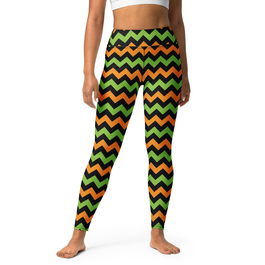 Women's Orange & Green Chevron Halloween Buttery Soft Yoga Leggings - Quick Drying, High Waisted Comfort