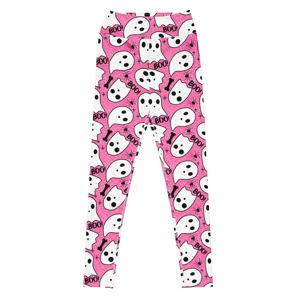 Women's Pink Ghost Halloween Themed Buttery Soft Yoga Leggings - Quick Drying, High Waisted Comfort