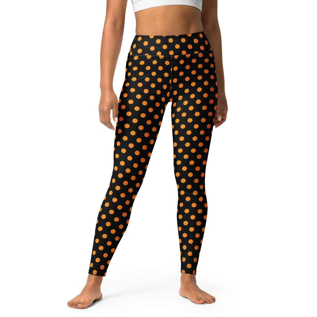 Women's Orange Polka Dot Halloween Buttery Soft Yoga Leggings - Quick Drying, High Waisted Comfort