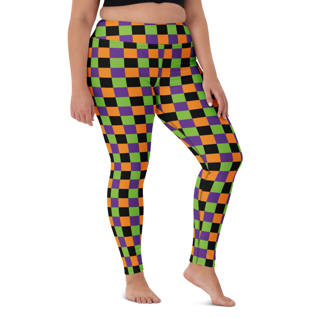 Women's Halloween Checkered Buttery Soft Yoga Leggings - Quick Drying, High Waisted Comfort