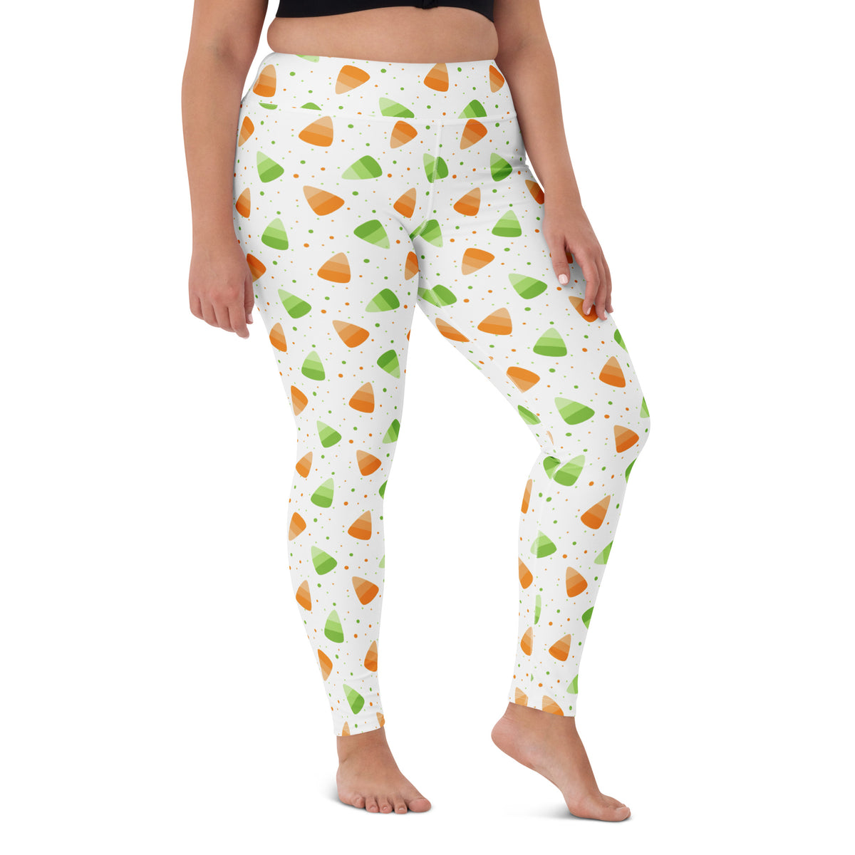 Women's Orange & Green Candy Corn Halloween Buttery Soft Yoga Leggings - Quick Drying, High Waisted Comfort