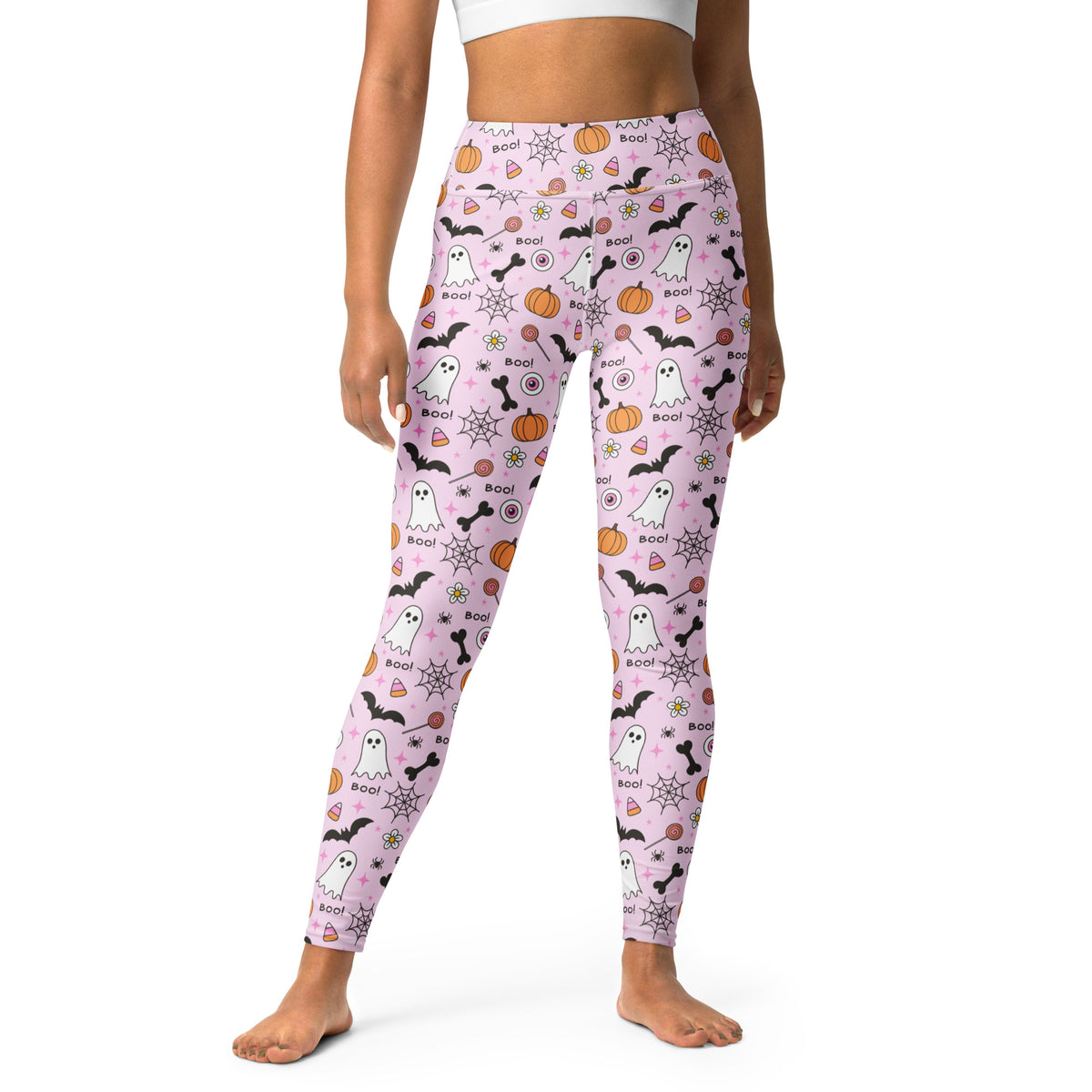 Women's Pink Cute Halloween Buttery Soft Yoga Leggings - Quick Drying, High Waisted Comfort