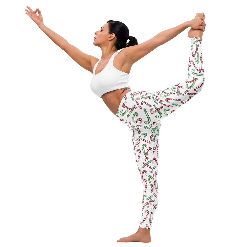 Women's Red & Green Candy Cane Christmas Buttery Soft Yoga Leggings